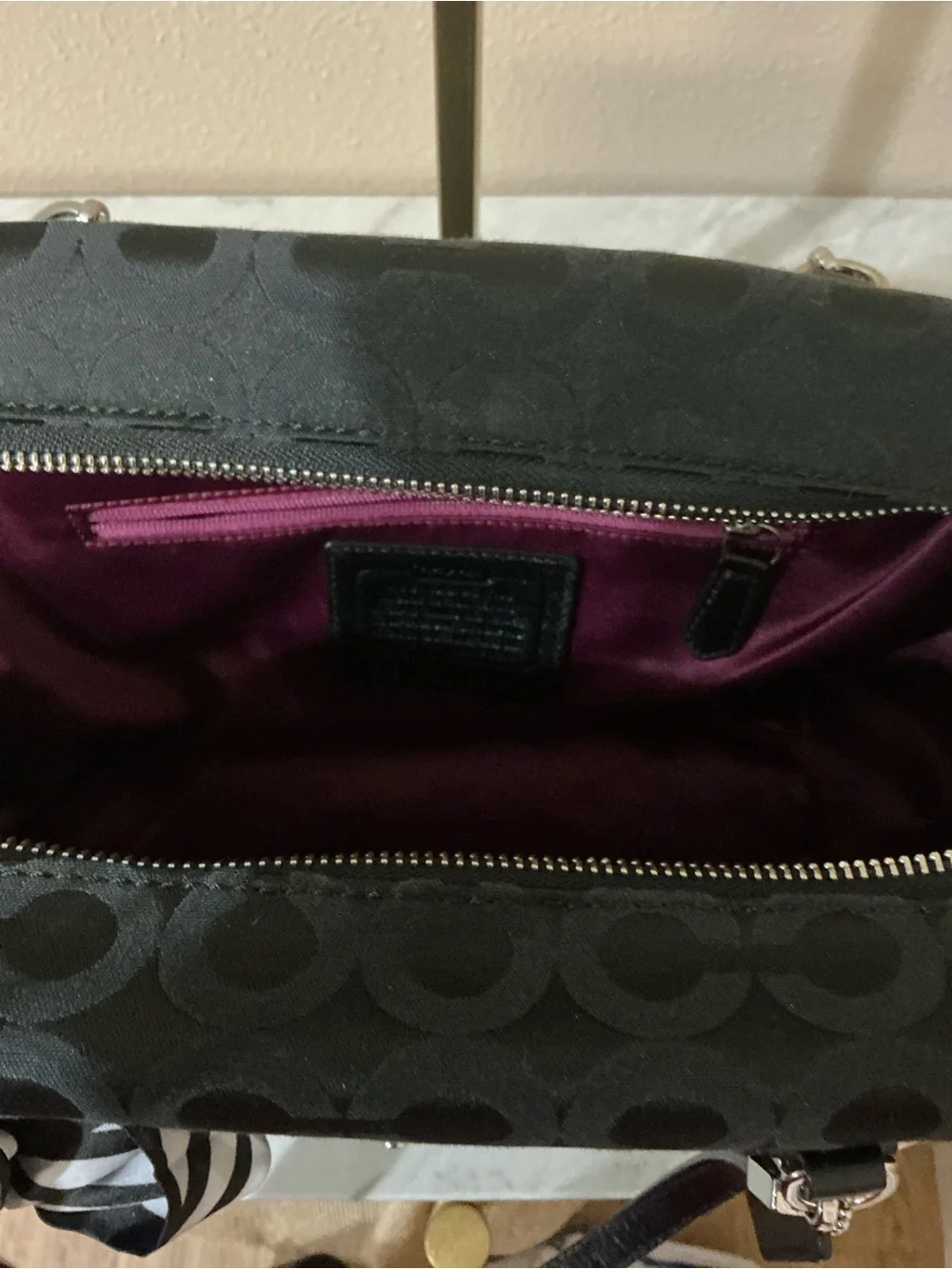 Coach Madison Op Art Sateen Madeline Satchel with Silver Hardware. (EUC)